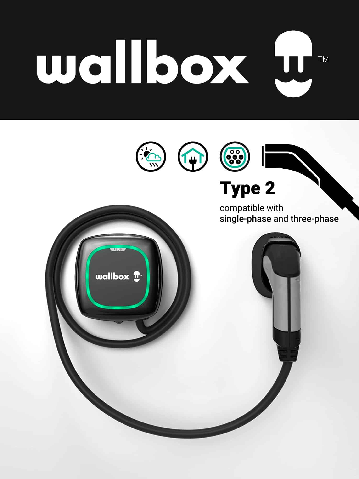 cargador wallbox type 2 compatible con single-phase y three-phase